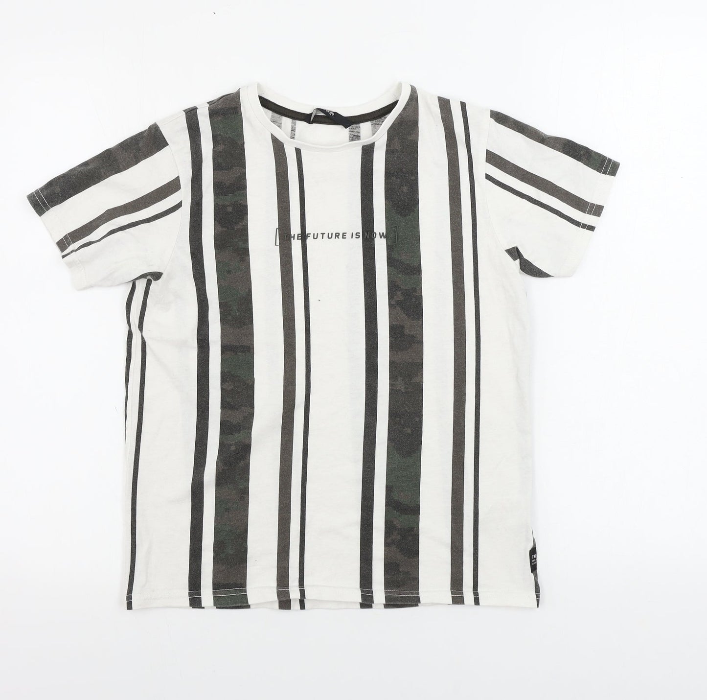 Gerorge  Boys White Striped  Basic T-Shirt Size 10-11 Years