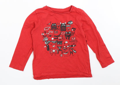 Preloved Preworn Boys Red   Basic T-Shirt Size 3-4 Years - Front