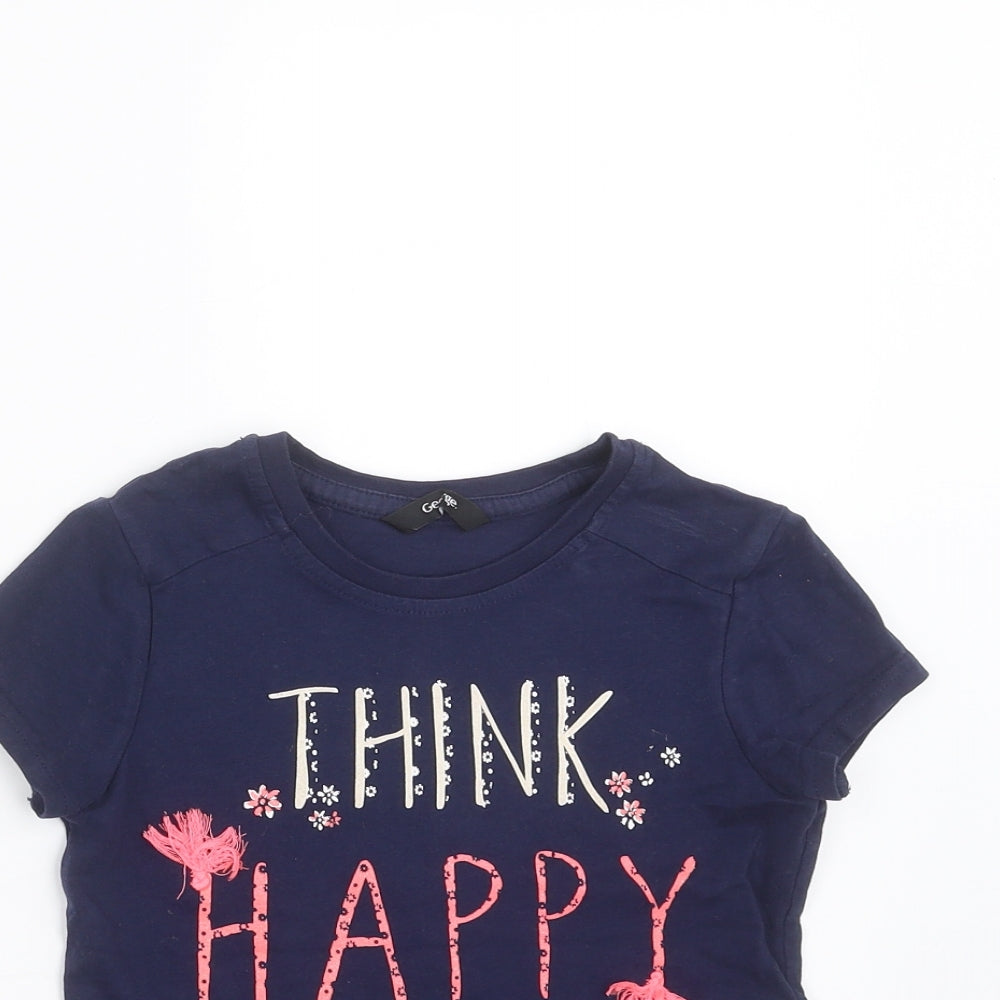 George Girls Blue   Basic T-Shirt Size 5-6 Years  - happy thoughts