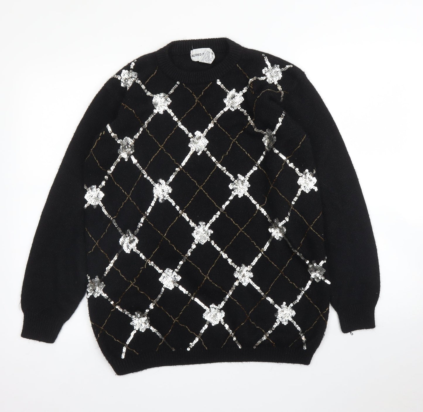 Alfred Dunner Womens Black Argyle/Diamond  Pullover Jumper Size M