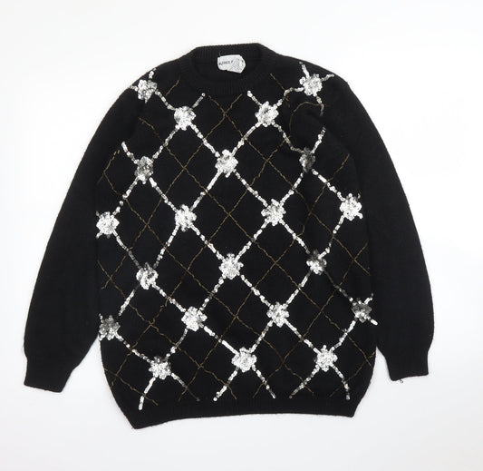 Alfred Dunner Womens Black Argyle/Diamond  Pullover Jumper Size M