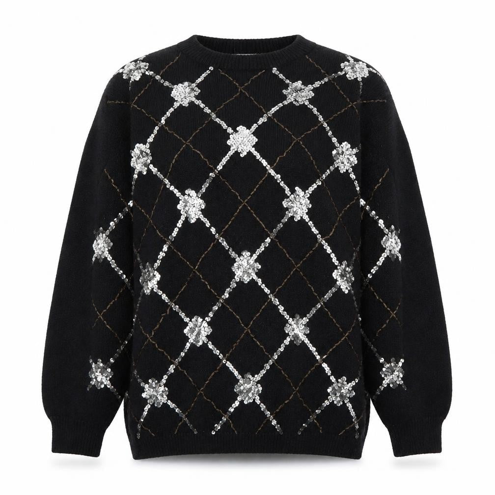 Alfred Dunner Womens Black Argyle/Diamond  Pullover Jumper Size M