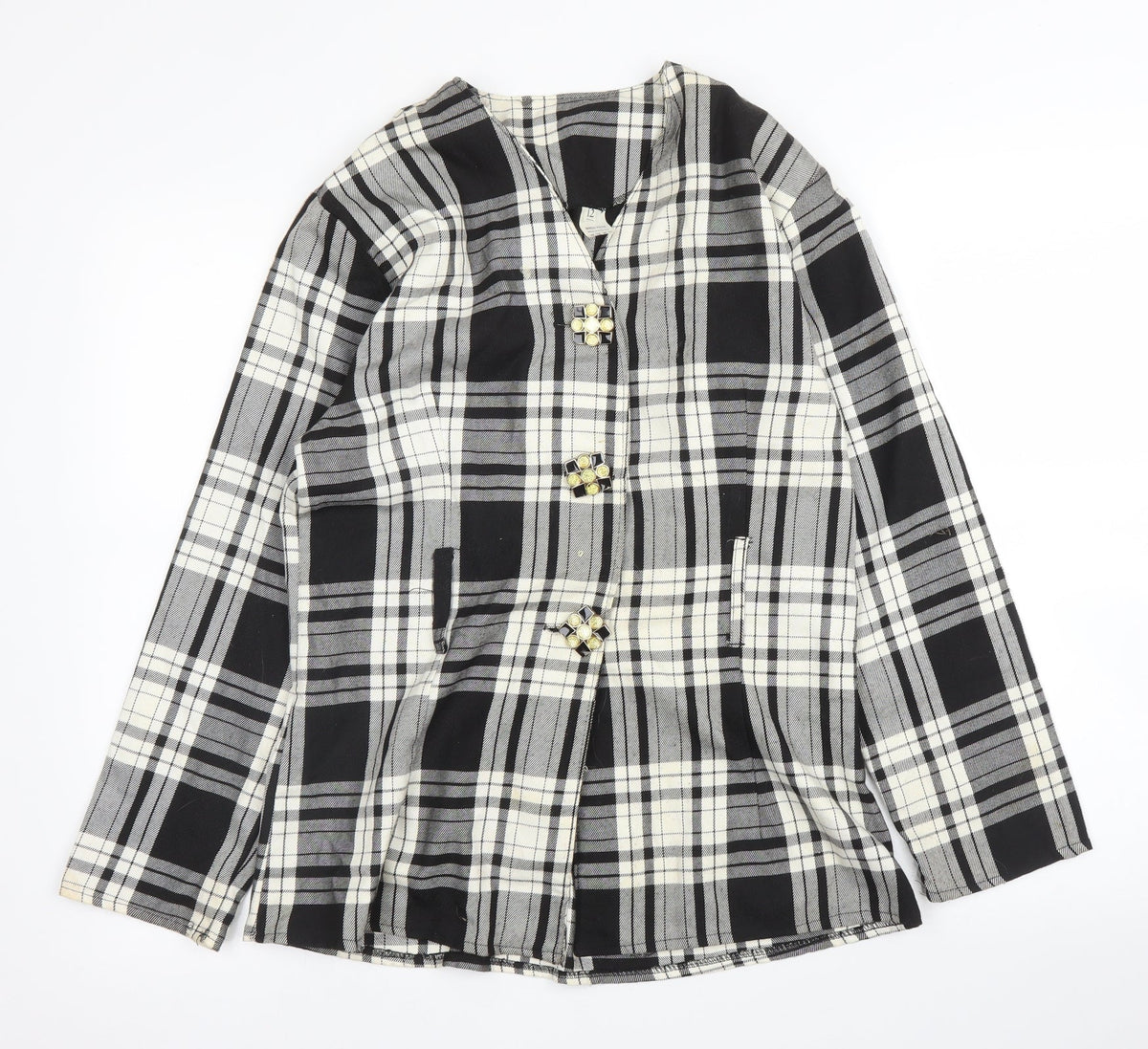 Preworn Womens Black Plaid  Jacket Blazer Size 12