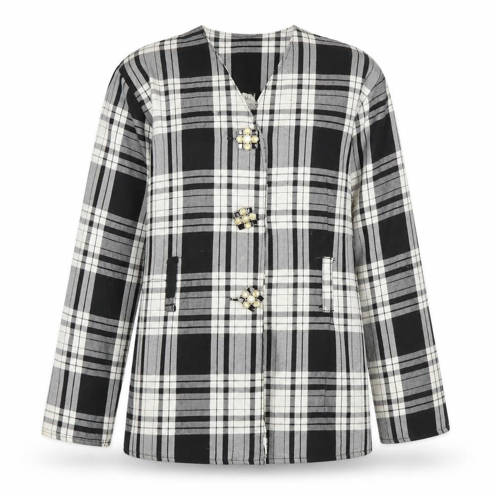Preworn Womens Black Plaid  Jacket Blazer Size 12