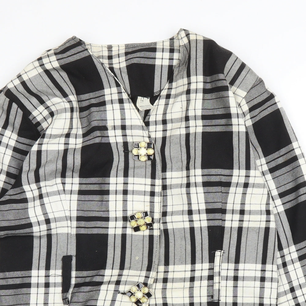 Preworn Womens Black Plaid  Jacket Blazer Size 12