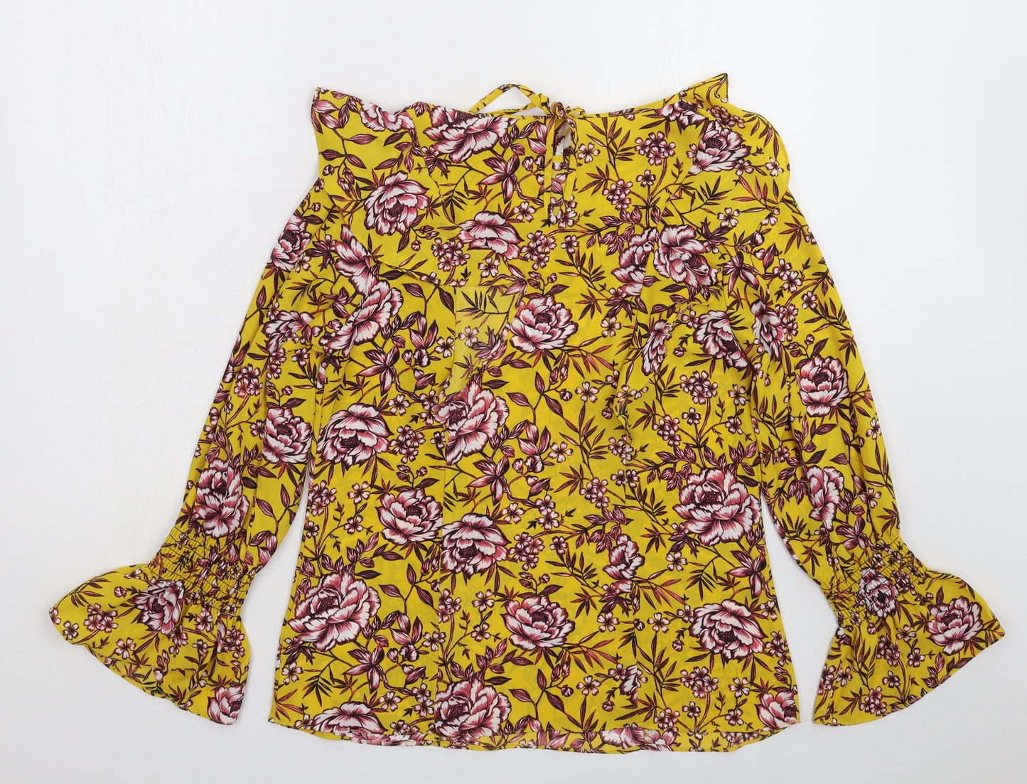 Peacocks Womens Yellow Floral Satin Basic Blouse Size 8