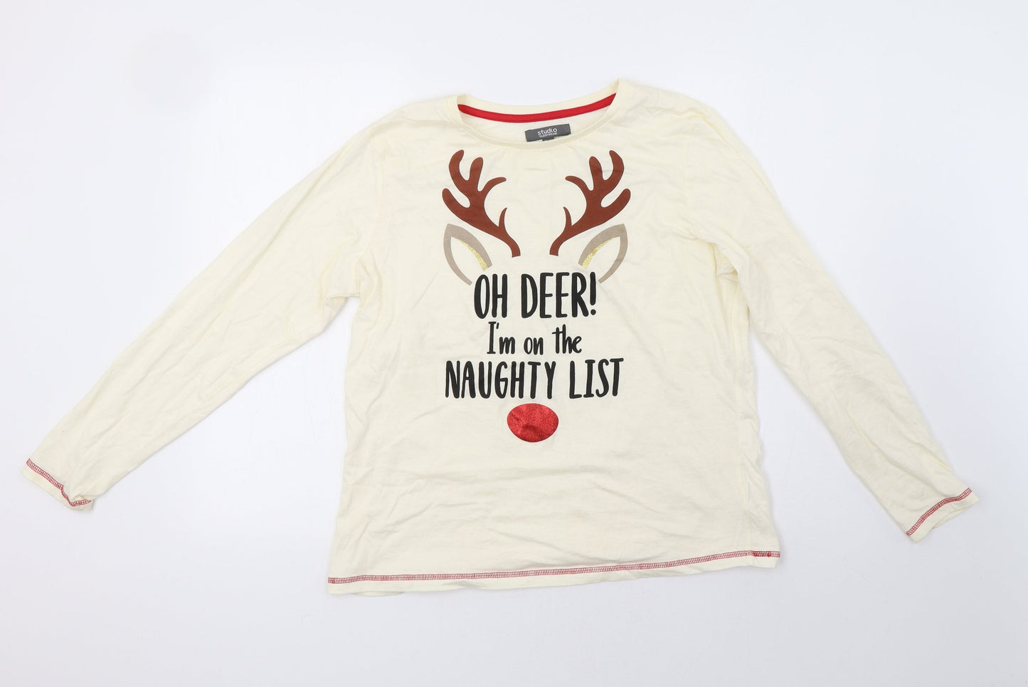 Studio Womens White    Pyjama Top Size 14  - christmas