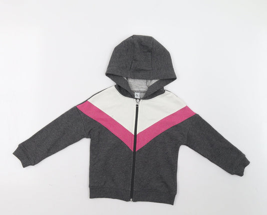 Sainsburys Girls Grey Striped  Full Zip Sweatshirt Size 5 Years