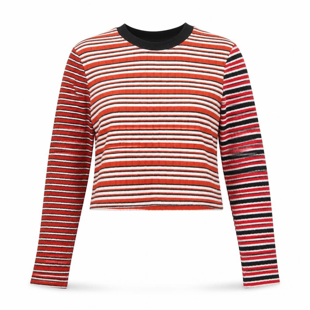 Topshop Womens Red Striped  Basic T-Shirt Size 6