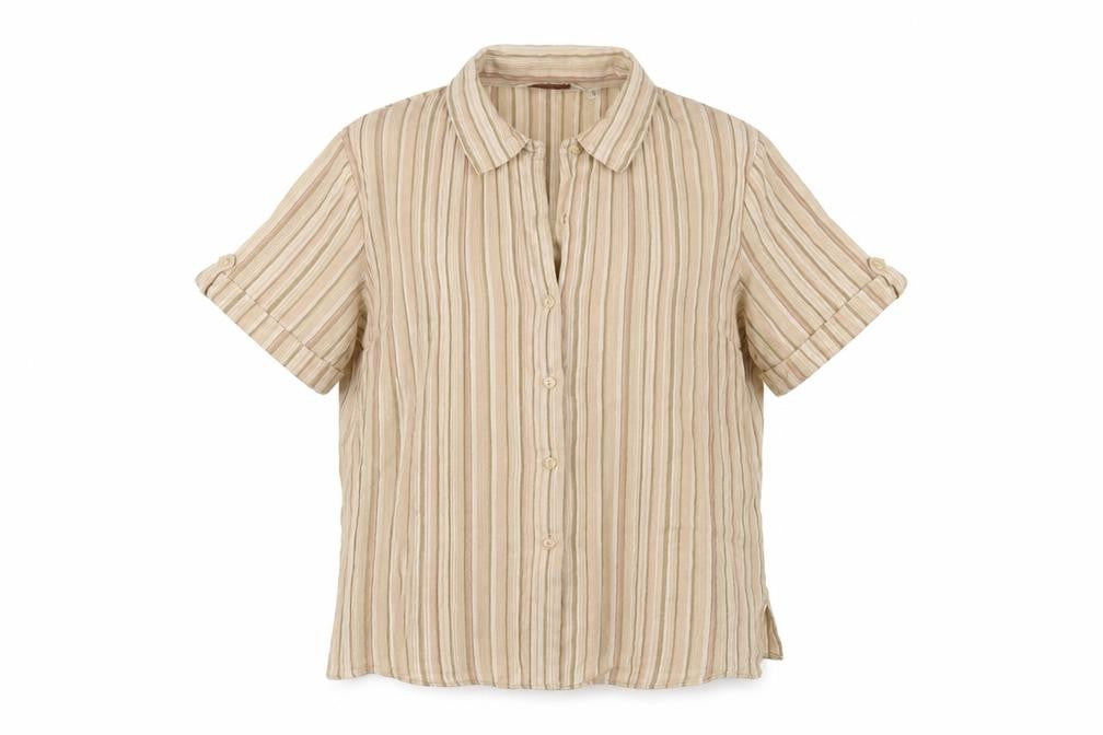 EWM Womens Beige Striped  Basic Button-Up Size 16