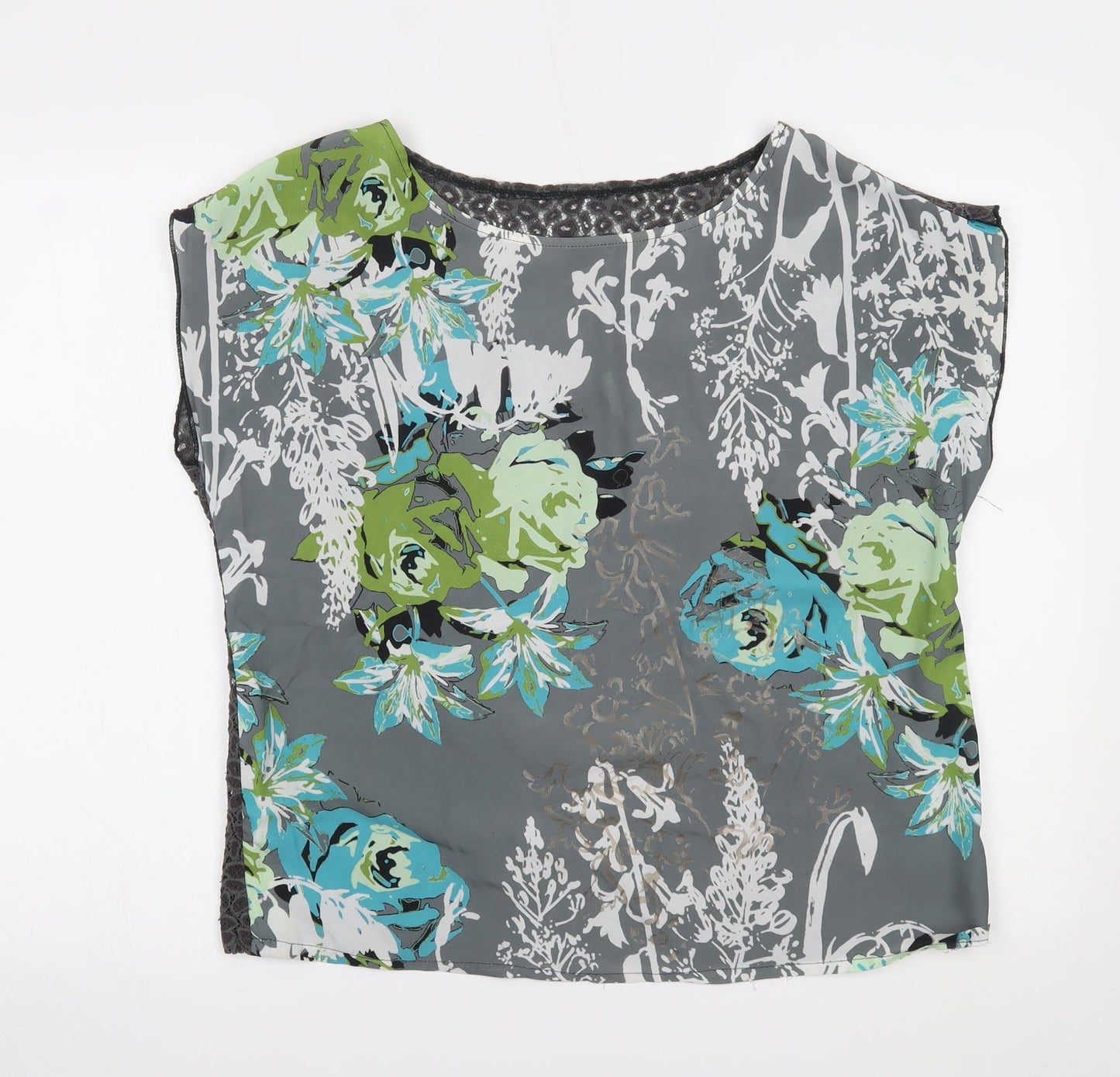 Preworn Womens Grey Floral  Basic Blouse One Size
