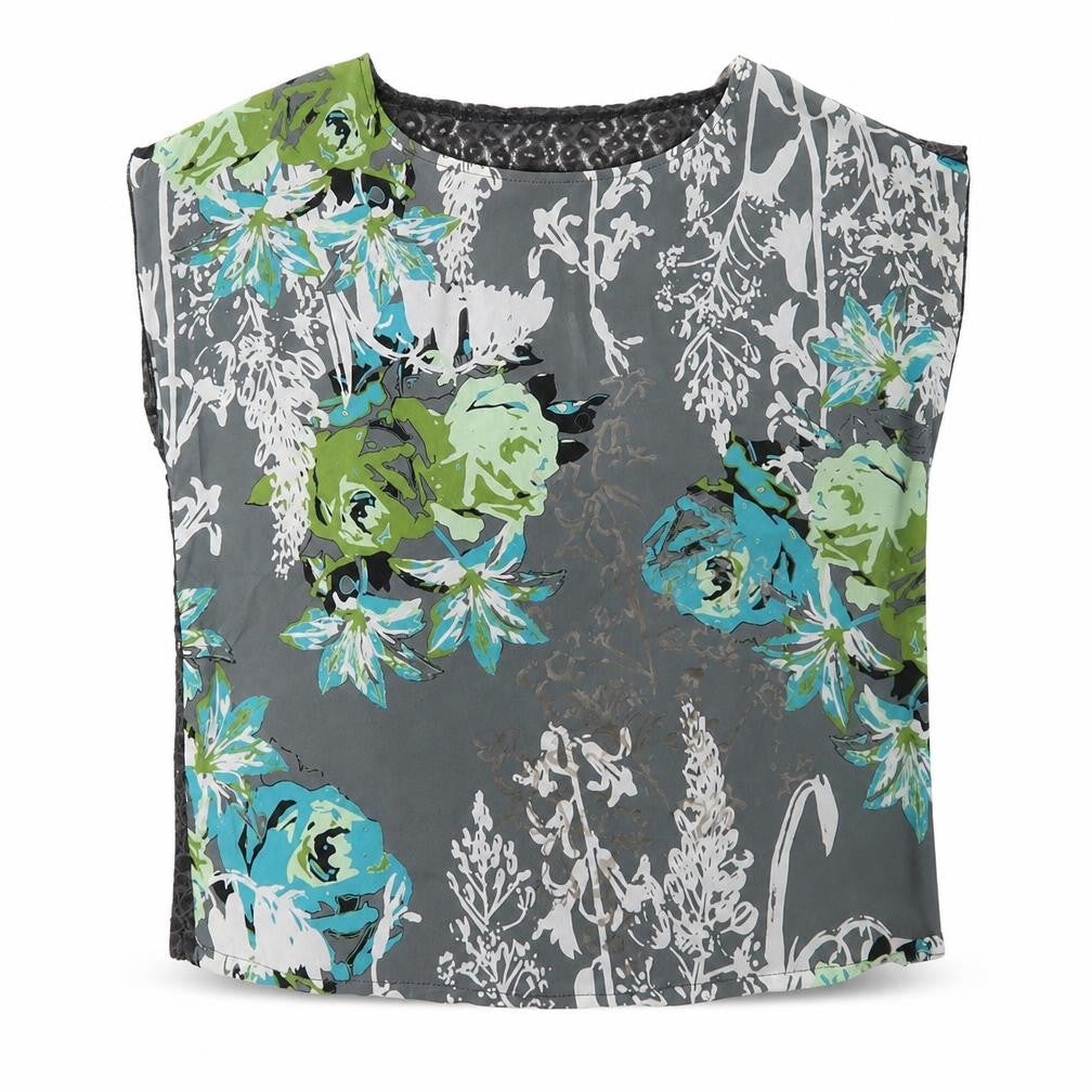 Preworn Womens Grey Floral  Basic Blouse One Size