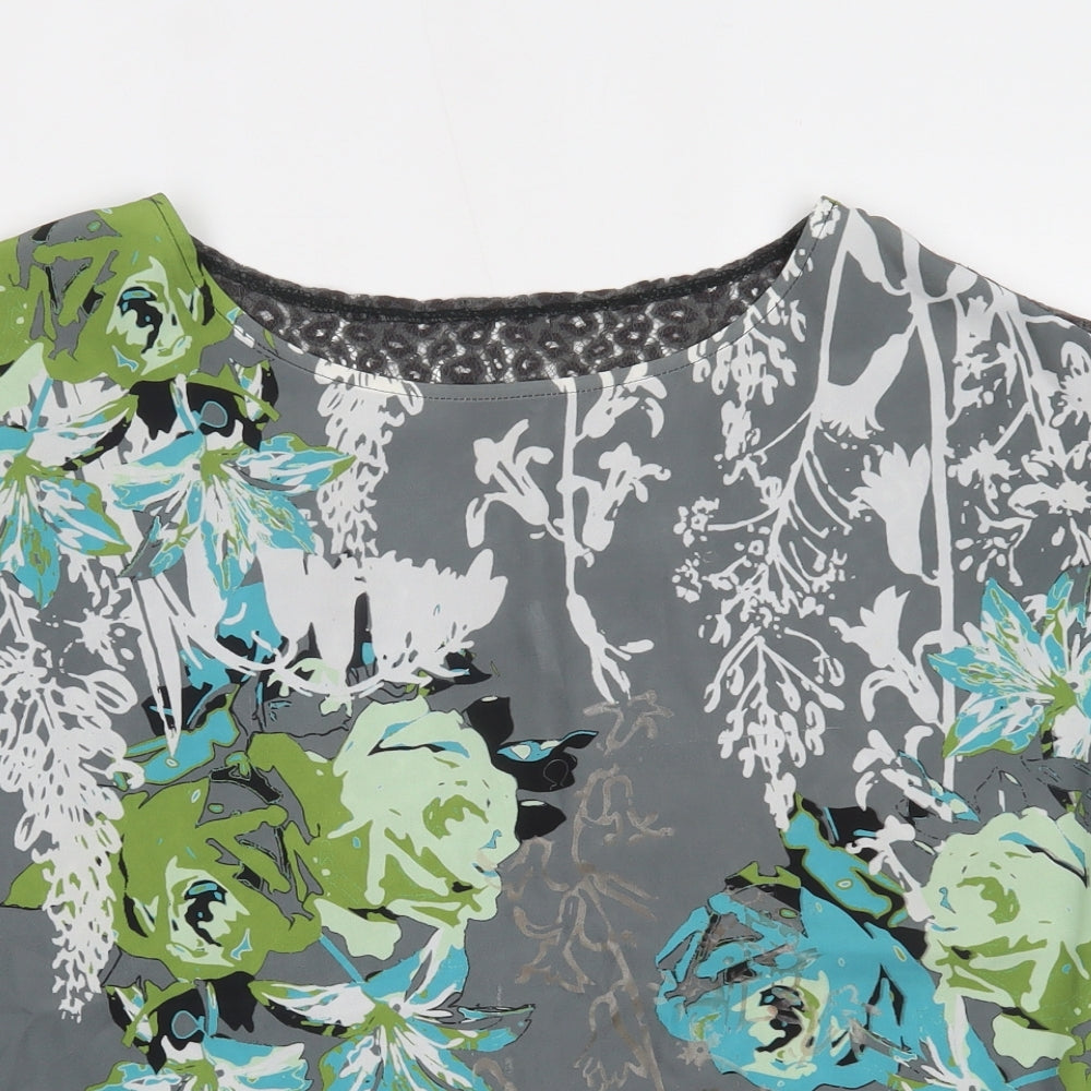 Preworn Womens Grey Floral  Basic Blouse One Size