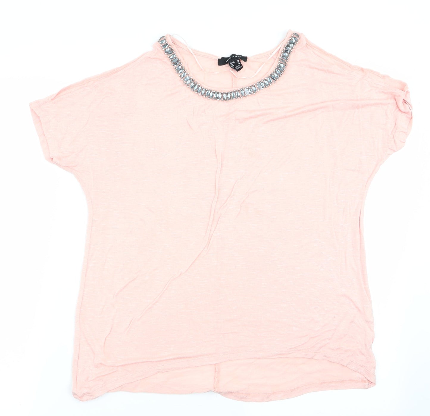 Atmosphere Womens Pink   Basic T-Shirt Size 10  - Peach Cut Out Shoulders Jewelled Neck