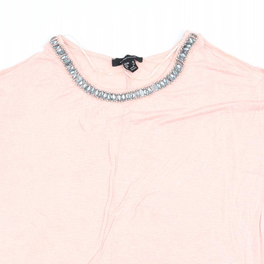 Atmosphere Womens Pink   Basic T-Shirt Size 10  - Peach Cut Out Shoulders Jewelled Neck