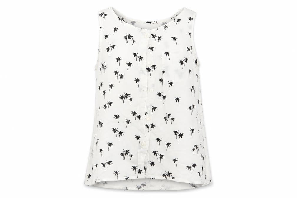 H&M Girls White Floral  Basic Blouse Size 11 Years  - Palm Tree Print