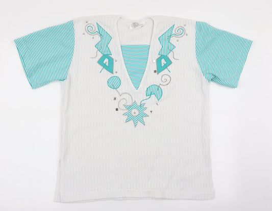 Adolfo Sport Womens White Geometric  Pullover Jumper Size M  - Applique decoration