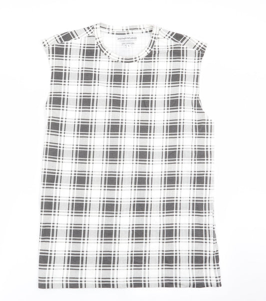 Another Influence Womens Black Check  Basic T-Shirt Size S  - Longline T-Shirt