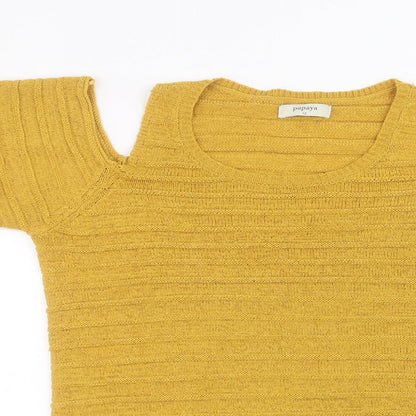Preloved Papaya Womens Yellow   Basic T-Shirt Size 12 - Detail