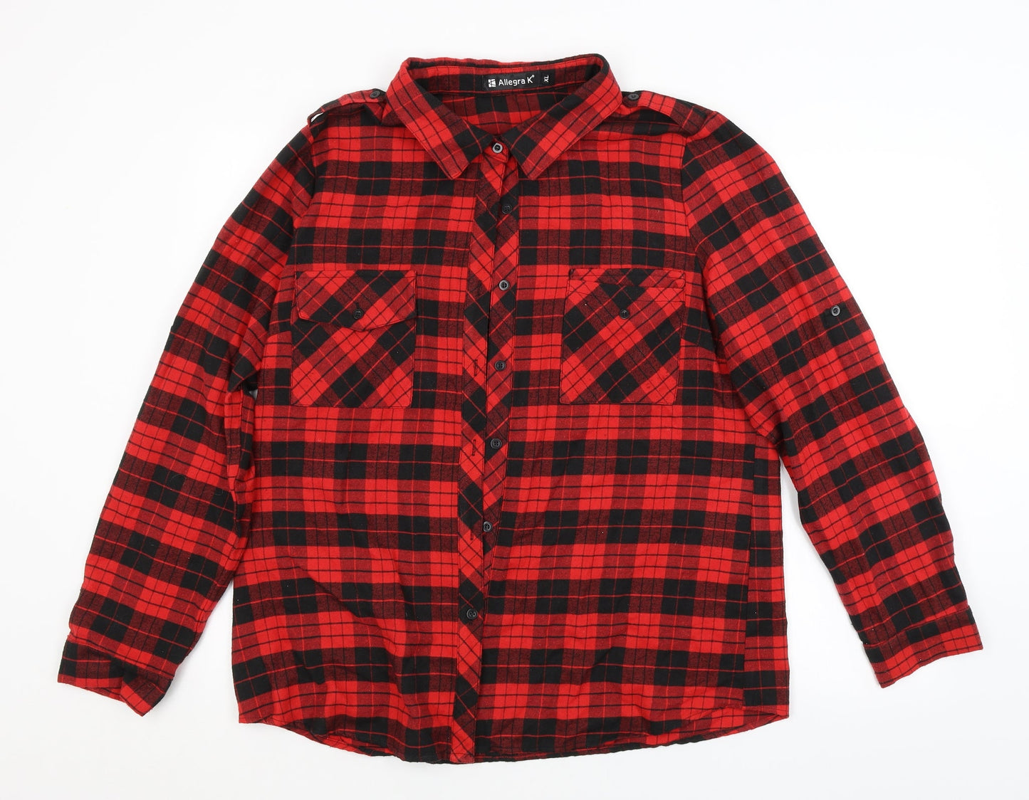 Allegra K Womens Red Check  Basic Button-Up Size XL