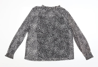 Preloved Preworn Womens Black Animal Print  Basic Blouse Size 14 - Front