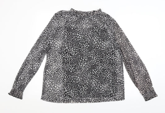 Preworn Womens Black Animal Print  Basic Blouse Size 14