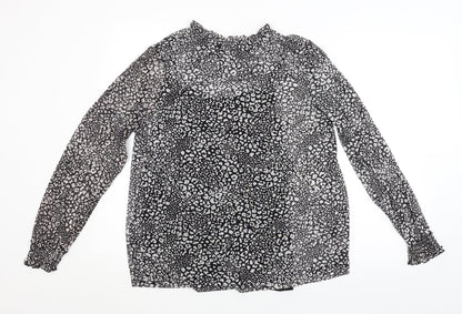 Preloved Preworn Womens Black Animal Print  Basic Blouse Size 14 - Back