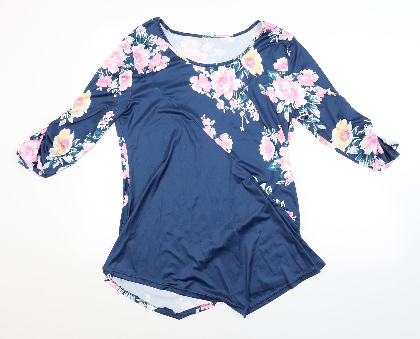 Preworn Womens Blue Floral  Basic Blouse Size L