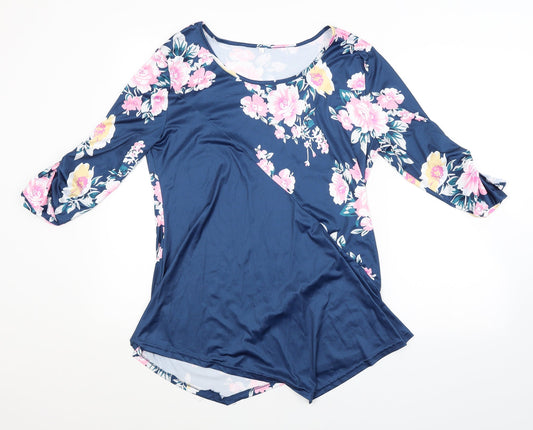 Preworn Womens Blue Floral  Basic Blouse Size L