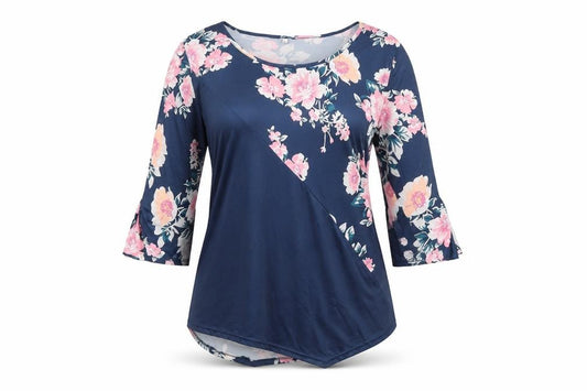 Preworn Womens Blue Floral  Basic Blouse Size L