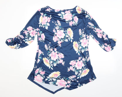 Preworn Womens Blue Floral  Basic Blouse Size L