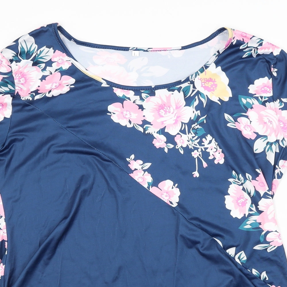 Preworn Womens Blue Floral  Basic Blouse Size L