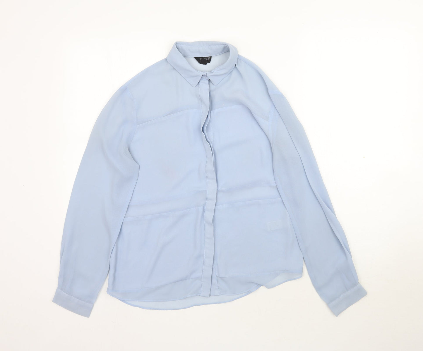 Topshop Womens Blue   Basic Button-Up Size 8  - Sheer fabric