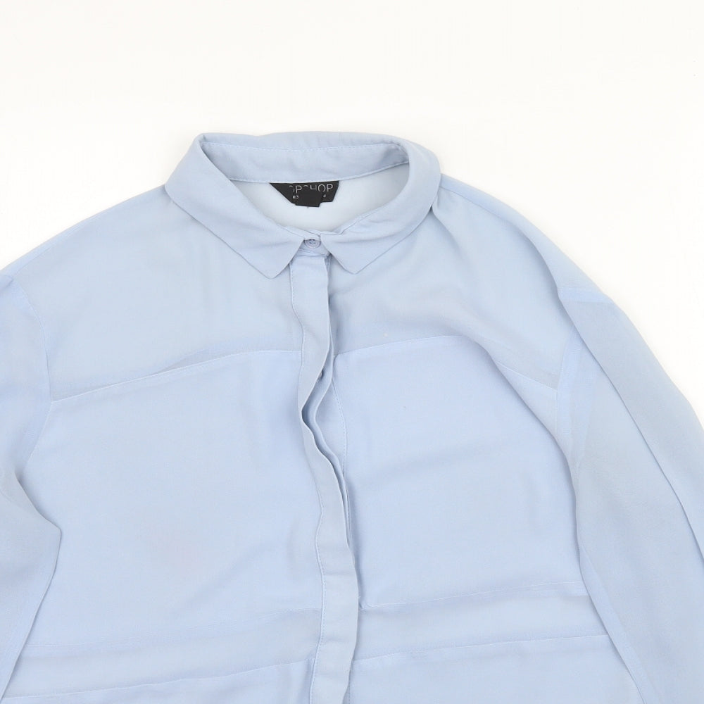 Topshop Womens Blue   Basic Button-Up Size 8  - Sheer fabric
