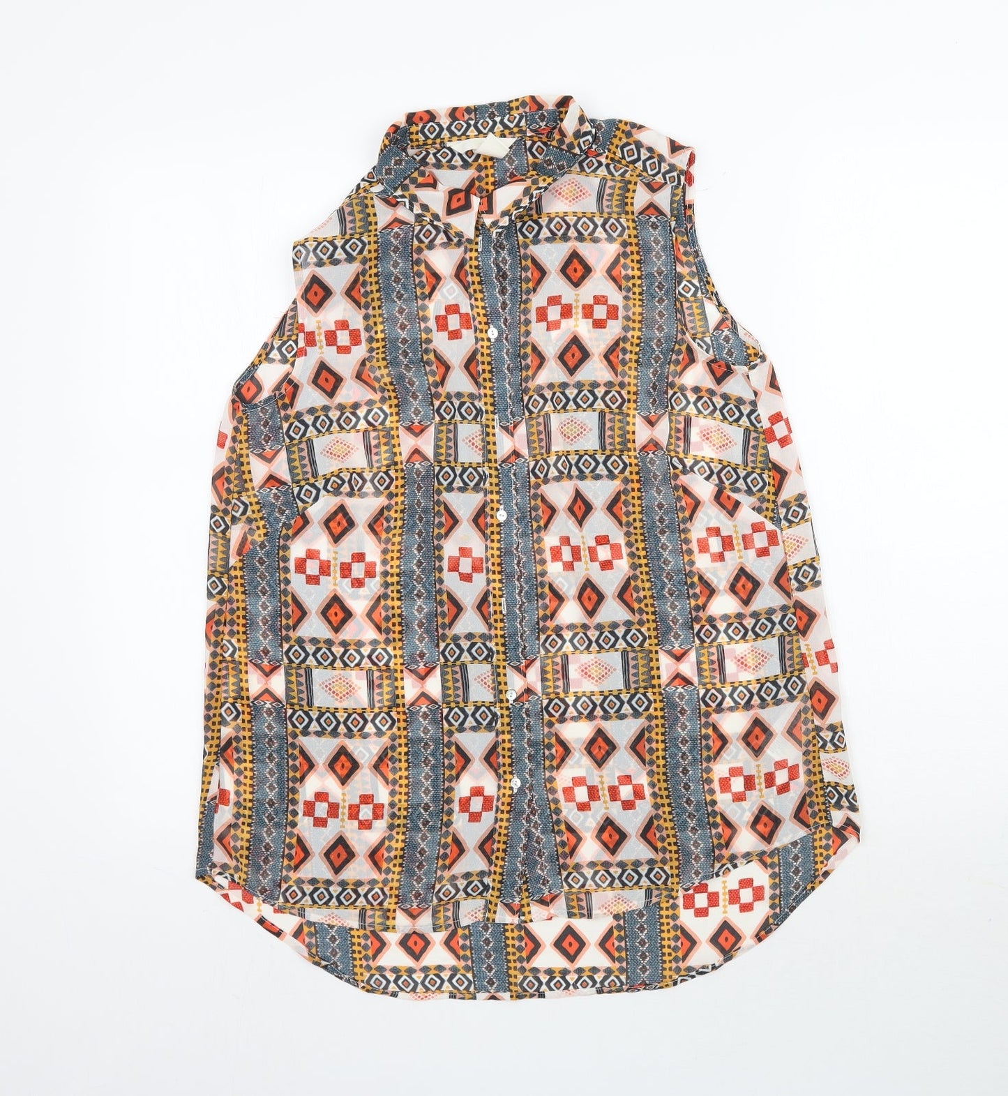 H&M Womens Multicoloured Geometric  Basic Button-Up Size 8