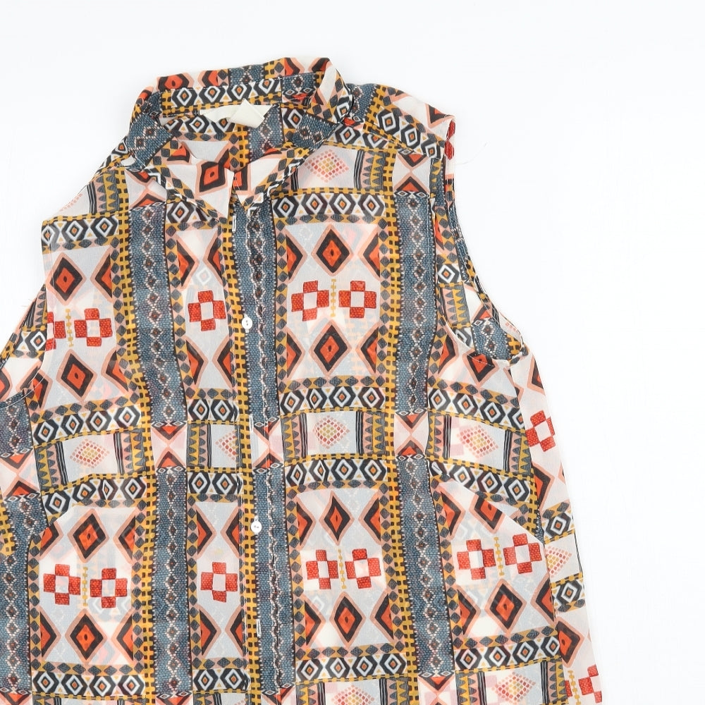 H&M Womens Multicoloured Geometric  Basic Button-Up Size 8