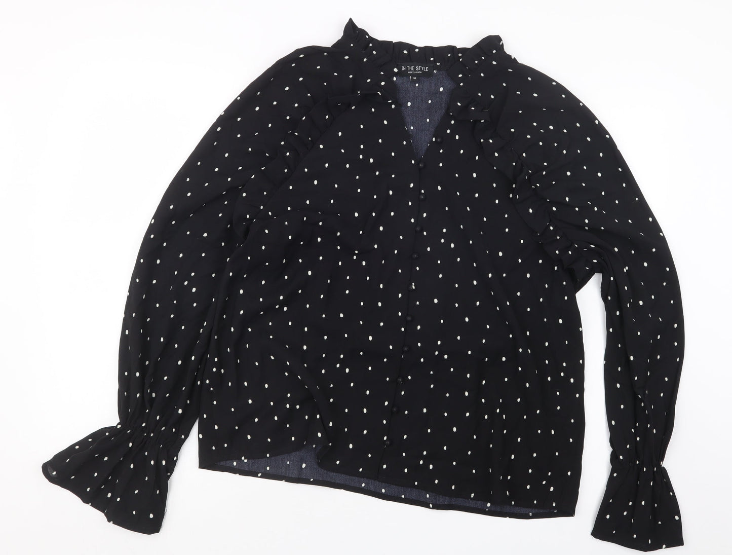 In the Style Womens Black Polka Dot  Basic Button-Up Size 10