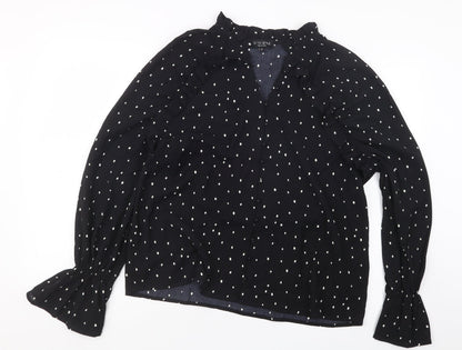 In the Style Womens Black Polka Dot  Basic Button-Up Size 10