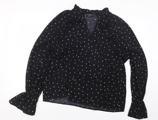 In the Style Womens Black Polka Dot  Basic Button-Up Size 10