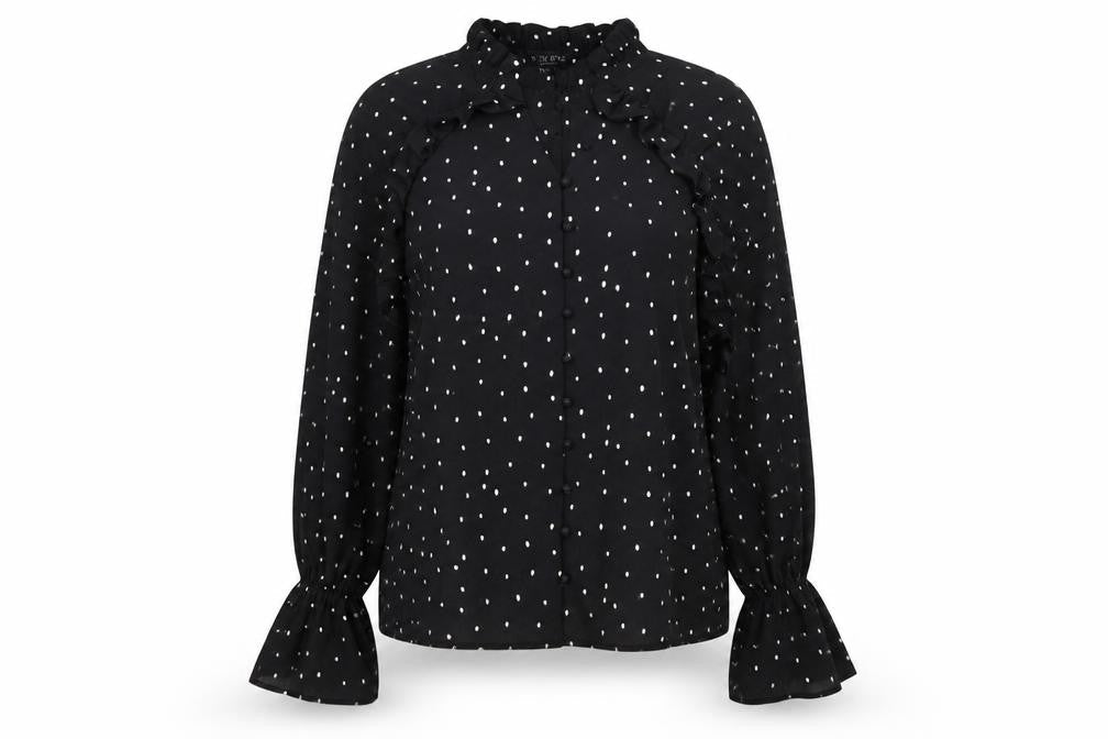 In the Style Womens Black Polka Dot  Basic Button-Up Size 10