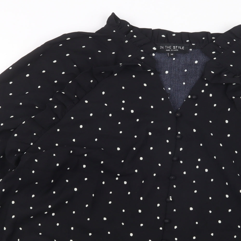 In the Style Womens Black Polka Dot  Basic Button-Up Size 10
