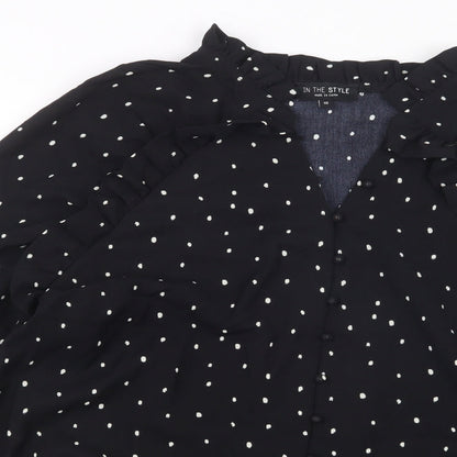 In the Style Womens Black Polka Dot  Basic Button-Up Size 10