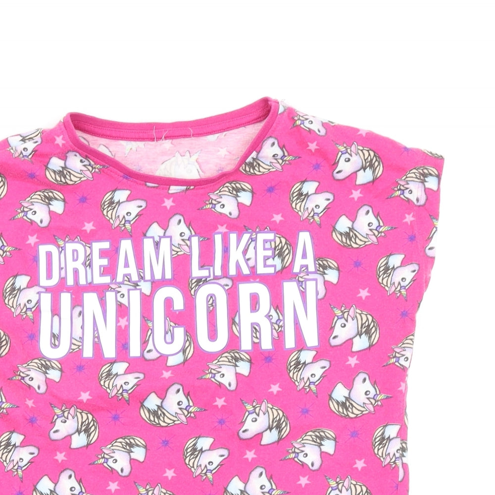 Preworn Girls Pink Animal Print  Top Pyjama Top Size 8-9 Years