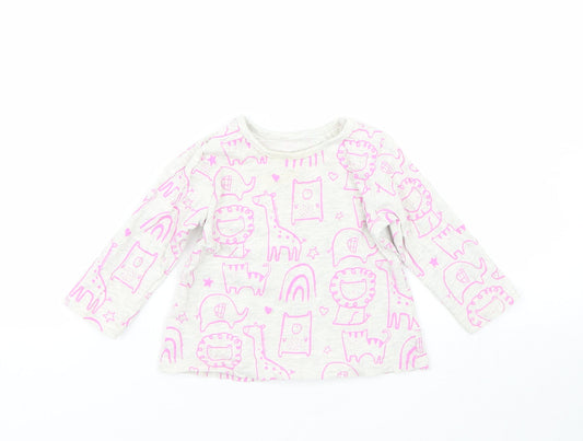 George Girls Grey Animal Print  Basic T-Shirt Size 6-9 Months  - Animals