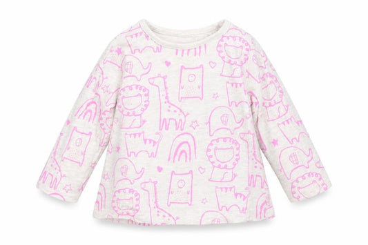 George Girls Grey Animal Print  Basic T-Shirt Size 6-9 Months  - Animals