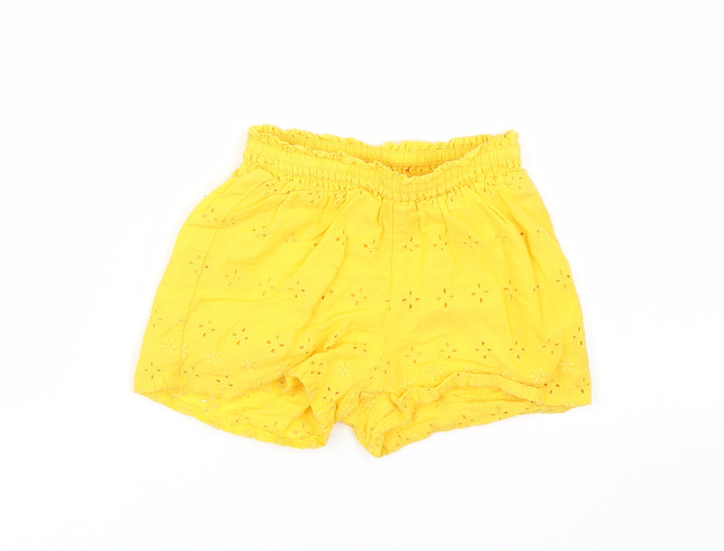 M&S Girls Yellow Floral  Cropped Trousers Size 9 Months  - Shorts