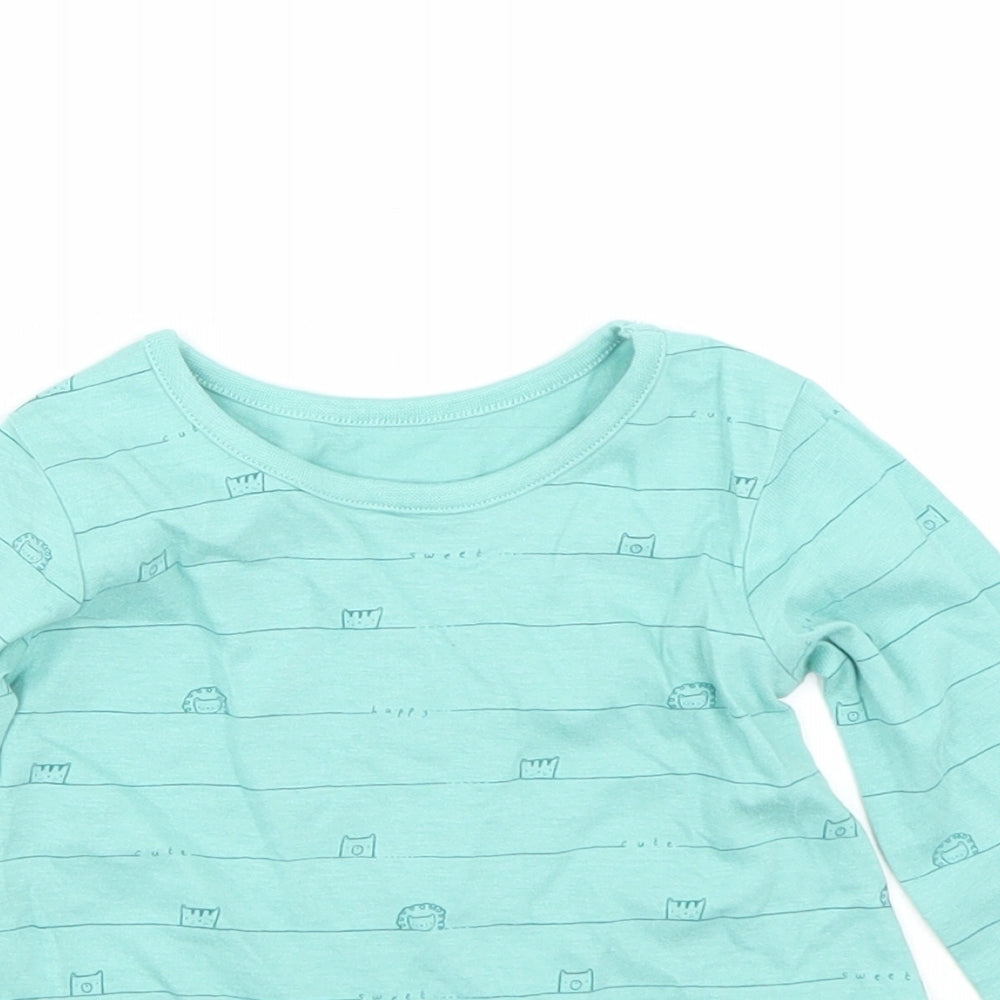George Girls Green Striped  Basic T-Shirt Size 6-9 Months  - Animals
