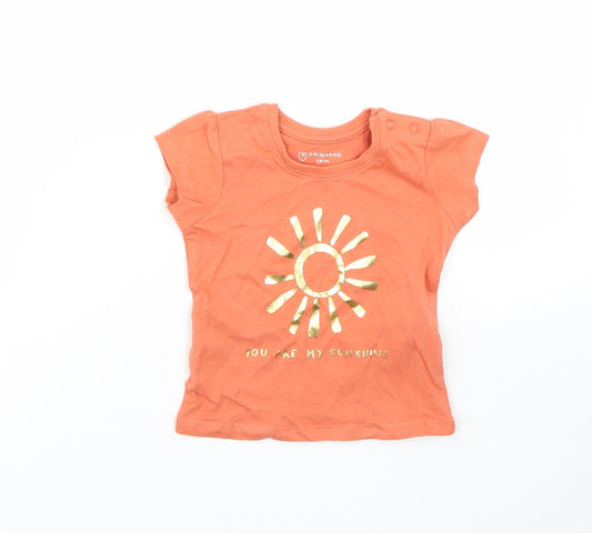 Primark Girls Orange   Basic T-Shirt Size 6-9 Months