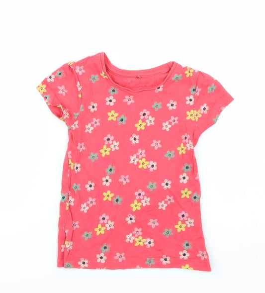 George Girls Red Floral  Basic T-Shirt Size 3-4 Years