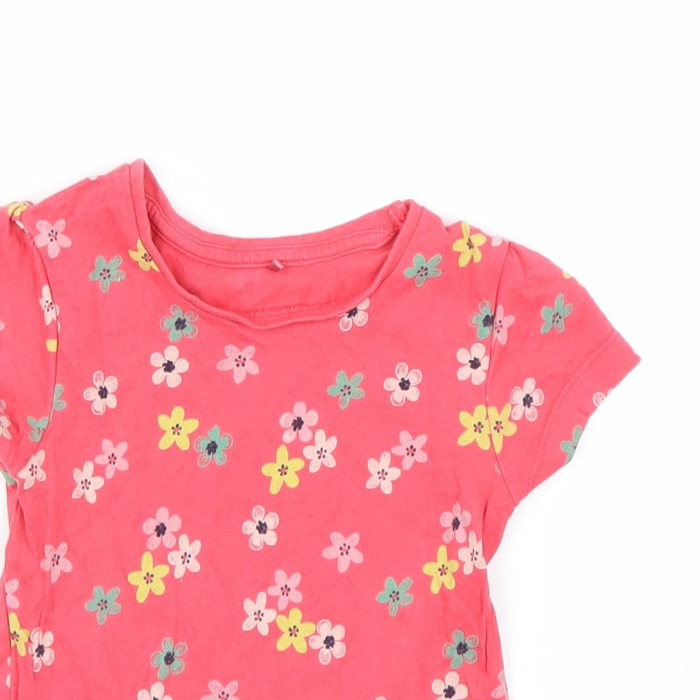 George Girls Red Floral  Basic T-Shirt Size 3-4 Years